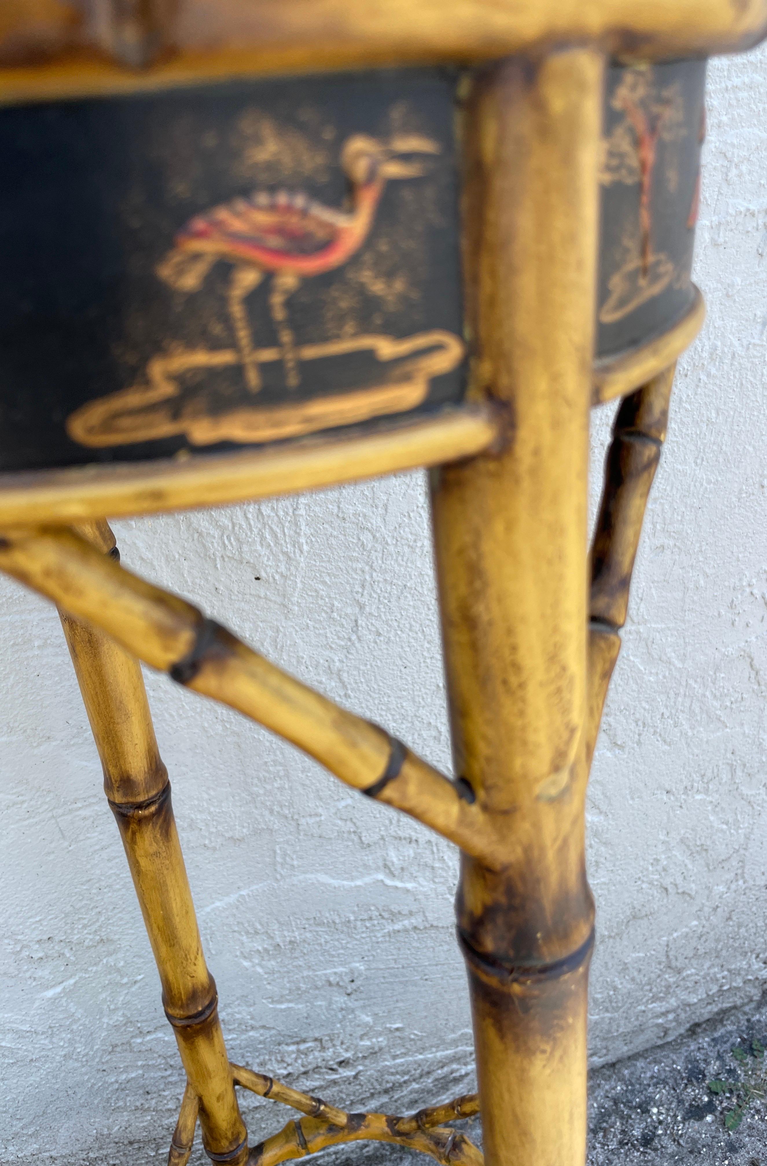 Vintage Chinoiserie Burnt Bamboo Stand / Pedestal For Sale 1