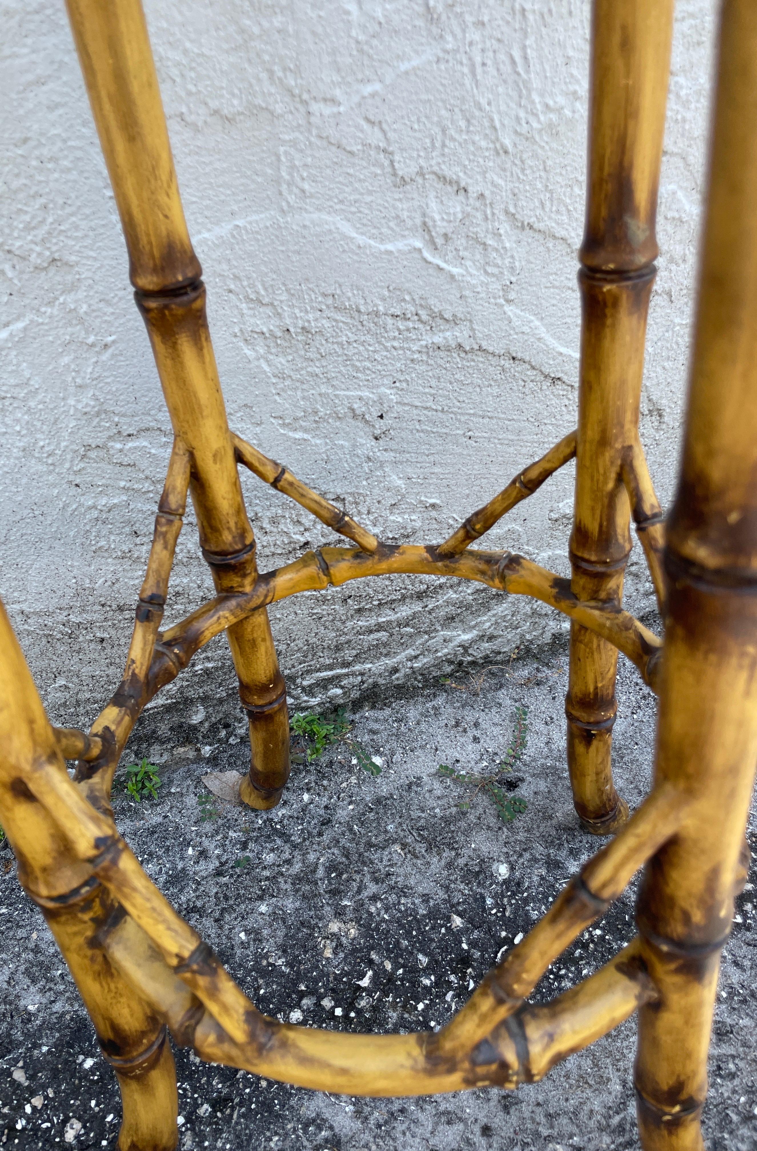 Vintage Chinoiserie Burnt Bamboo Stand / Pedestal For Sale 2