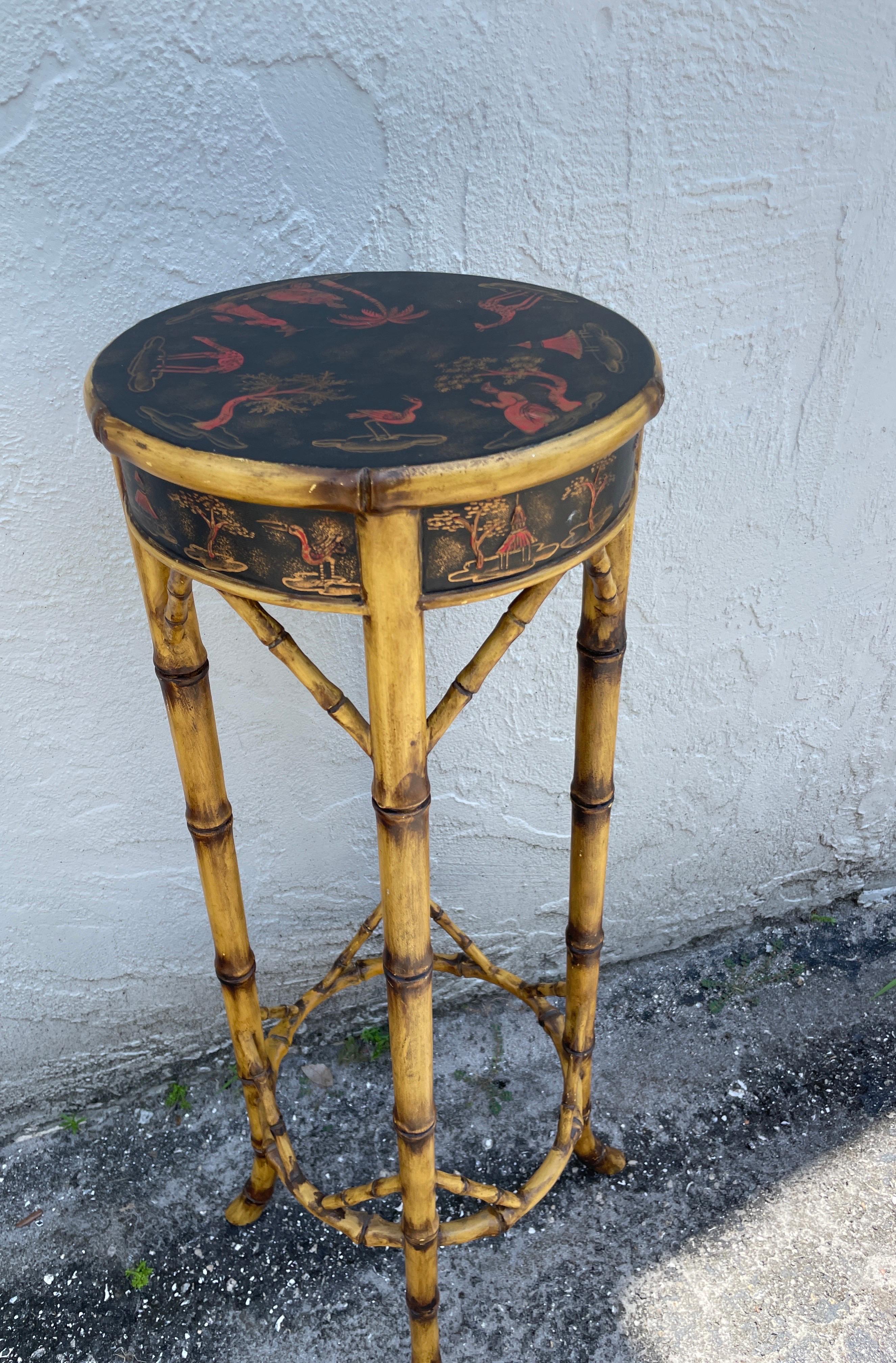 Vintage Chinoiserie Burnt Bamboo Stand / Pedestal For Sale 3