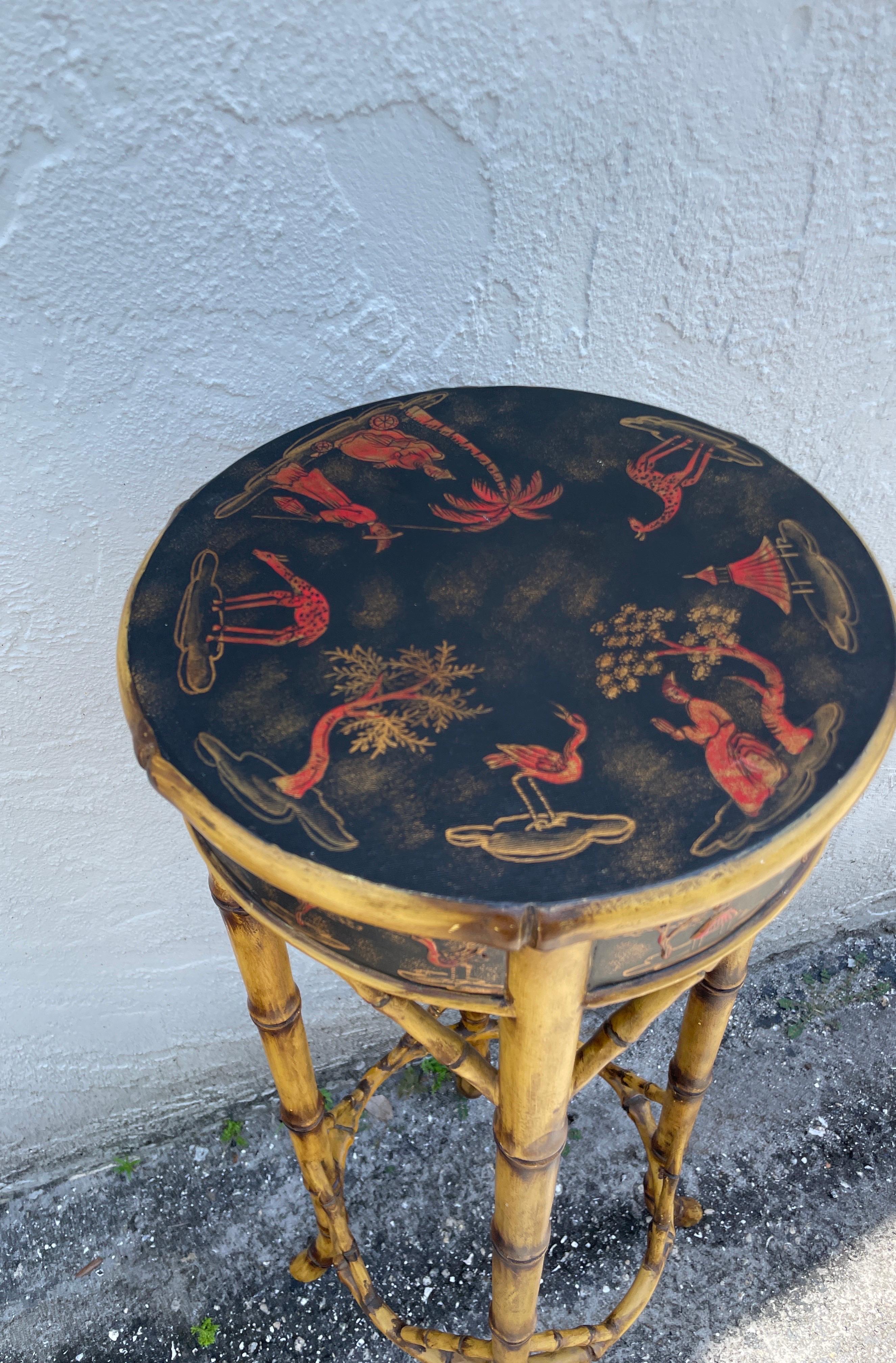 Vintage Chinoiserie Burnt Bamboo Stand / Pedestal For Sale 4