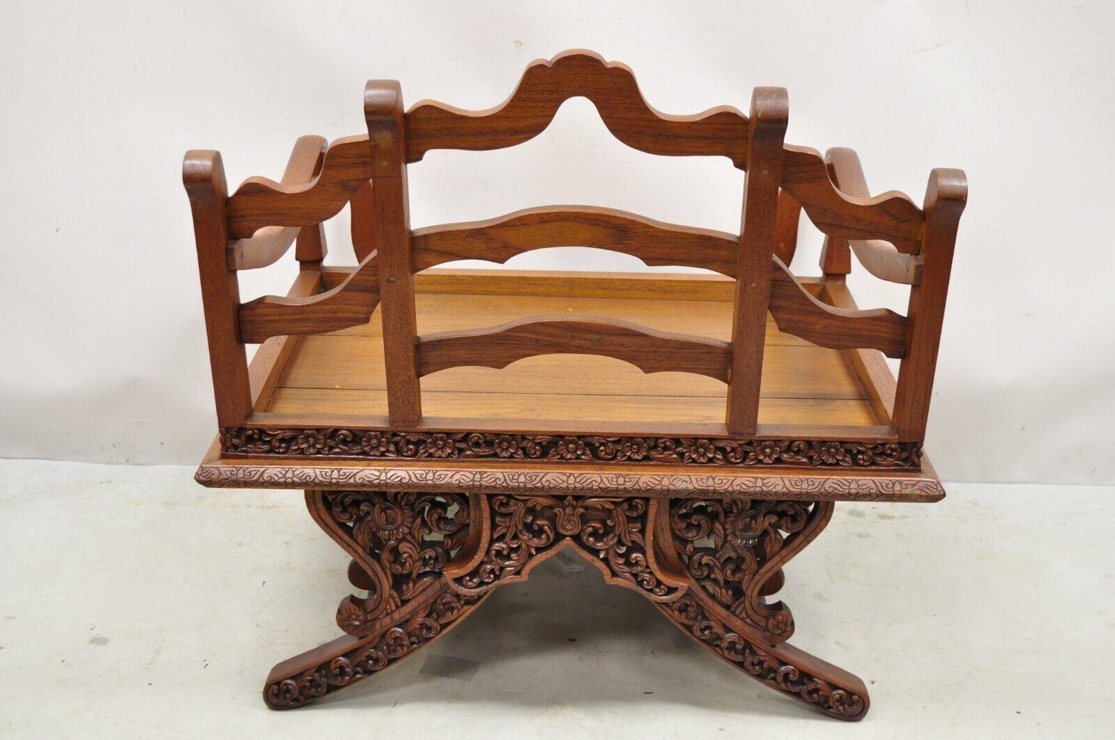Vintage Chinoiserie Carved Teak Wood Howdah Elephant Saddle Accent Chair For Sale 5