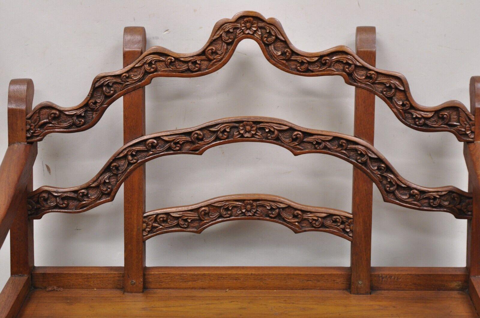 Vintage Chinoiserie Carved Teak Wood Howdah Elephant Saddle Accent Chair In Good Condition For Sale In Philadelphia, PA