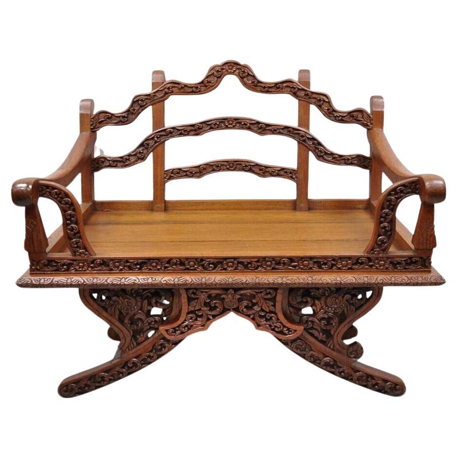 Vintage Chinoiserie Carved Teak Wood Howdah Elephant Saddle Accent Chair For Sale