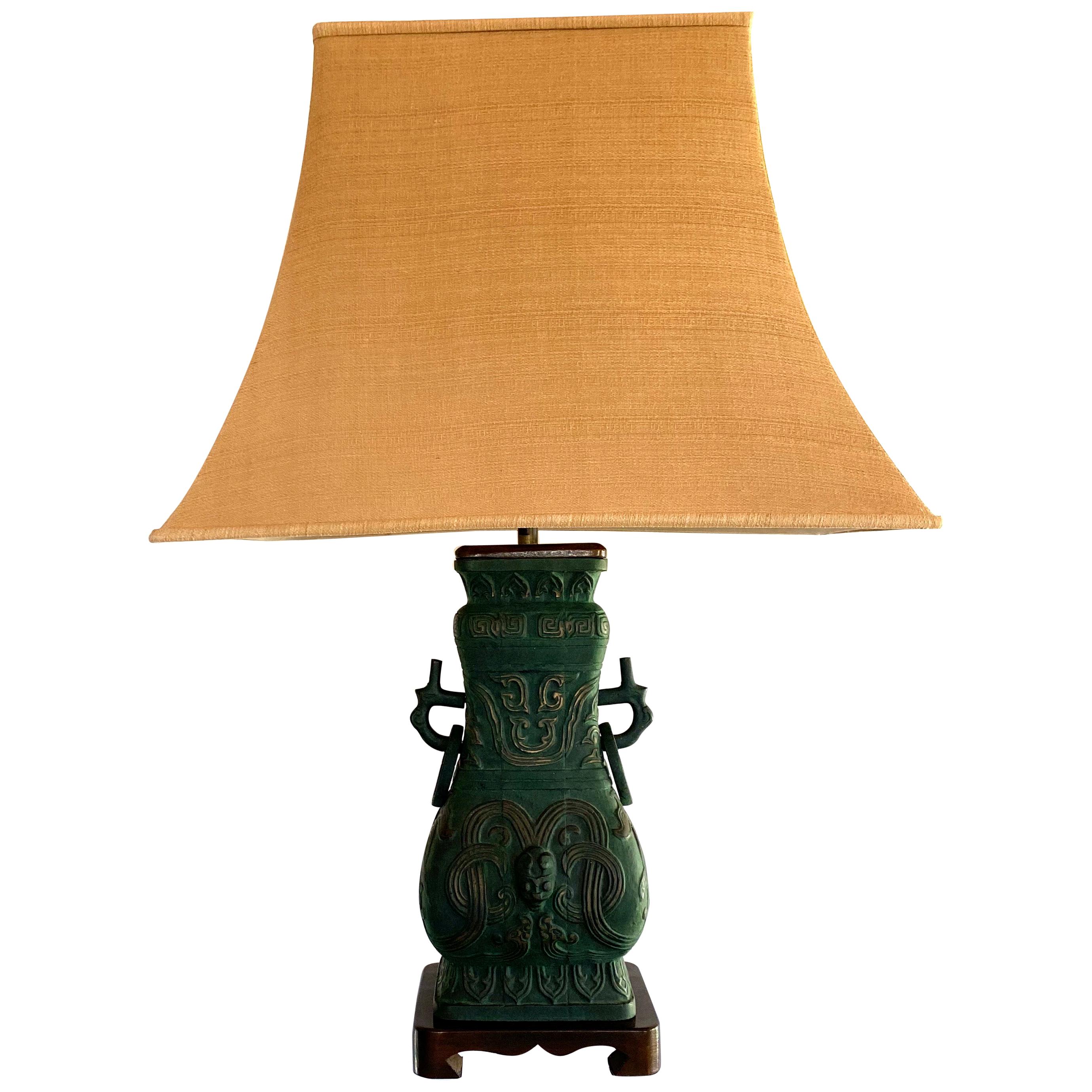 Vintage Chinoiserie Cast Bronze Table Lamp Italian Midcentury