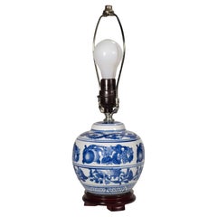 Vintage Chinoiserie Ceramic Accent Table Lamp, Blue and White
