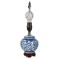 Vintage Chinoiserie Ceramic Accent Table Lamp, Blue and White