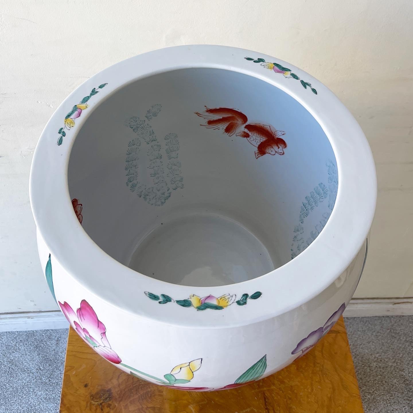 Late 20th Century Vintage Chinoiserie Ceramic Hand Painted Planter