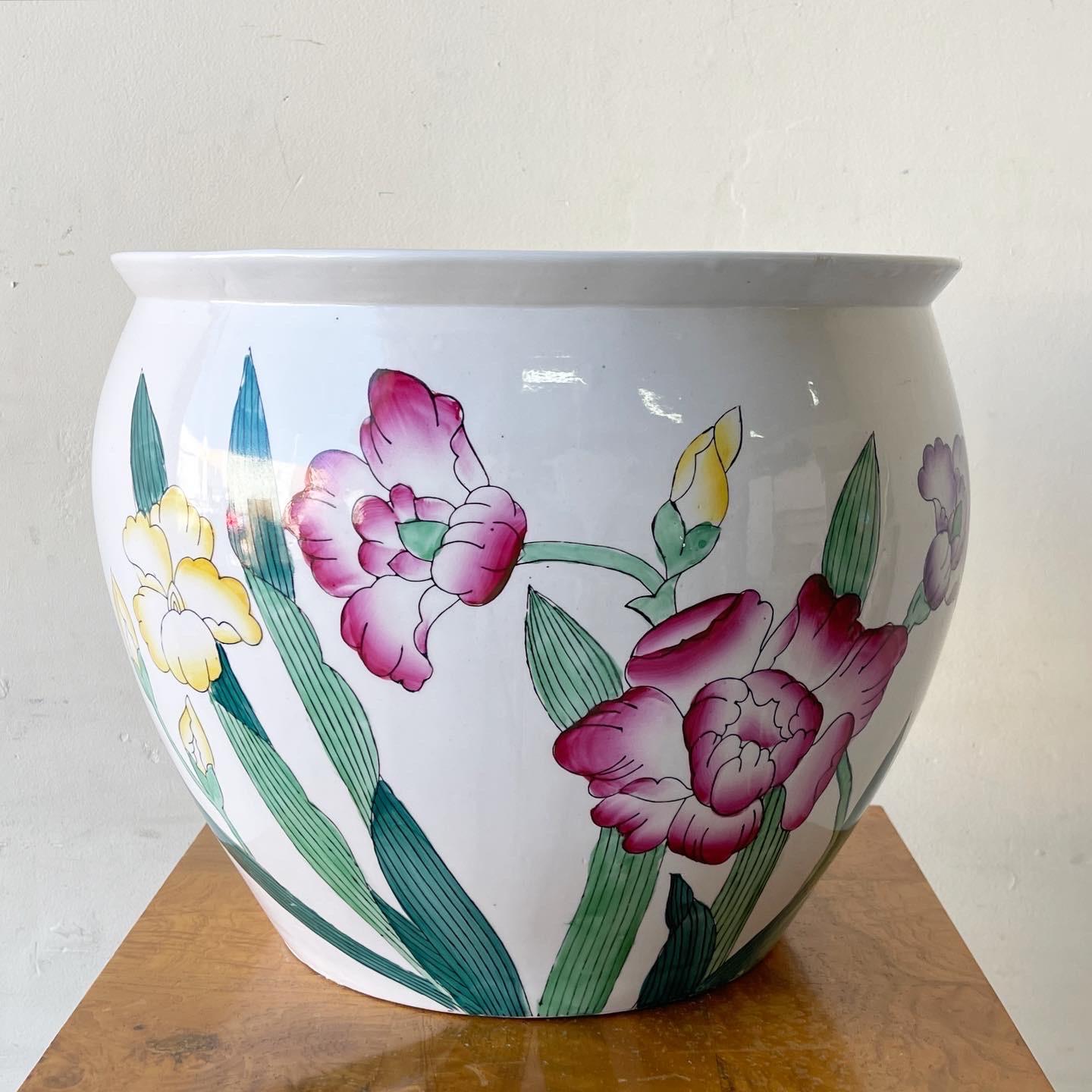 Vintage Chinoiserie Ceramic Hand Painted Planter 2