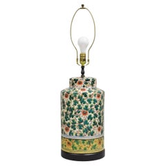 Vintage Chinoiserie Chinese Ginger Jar Green Flower Painted Oriental Table Lamp
