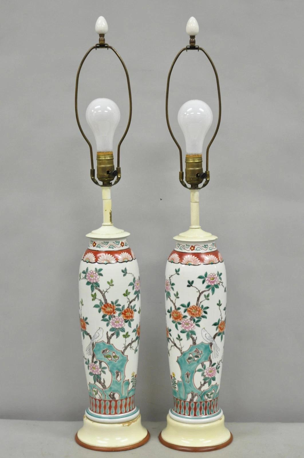 Lampe de table Jardinière Vase à fleurs en porcelaine chinoise Vintage Chinoiserie - Paire en vente 5