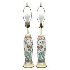 Vintage Chinoiserie Porcellana Cinese Jardinière Vaso Fiori Lampade da Tavolo - Coppia