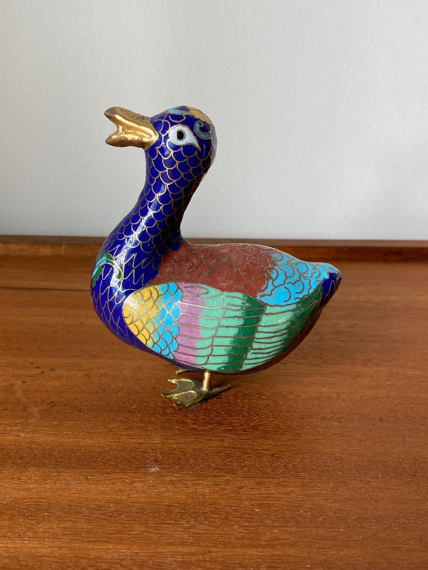 Chinese Vintage Chinoiserie Cloisonne Duck Figure For Sale
