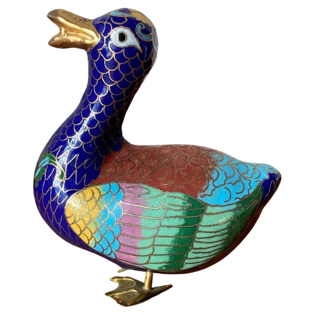 Vintage Chinoiserie Cloisonne Duck Figure For Sale