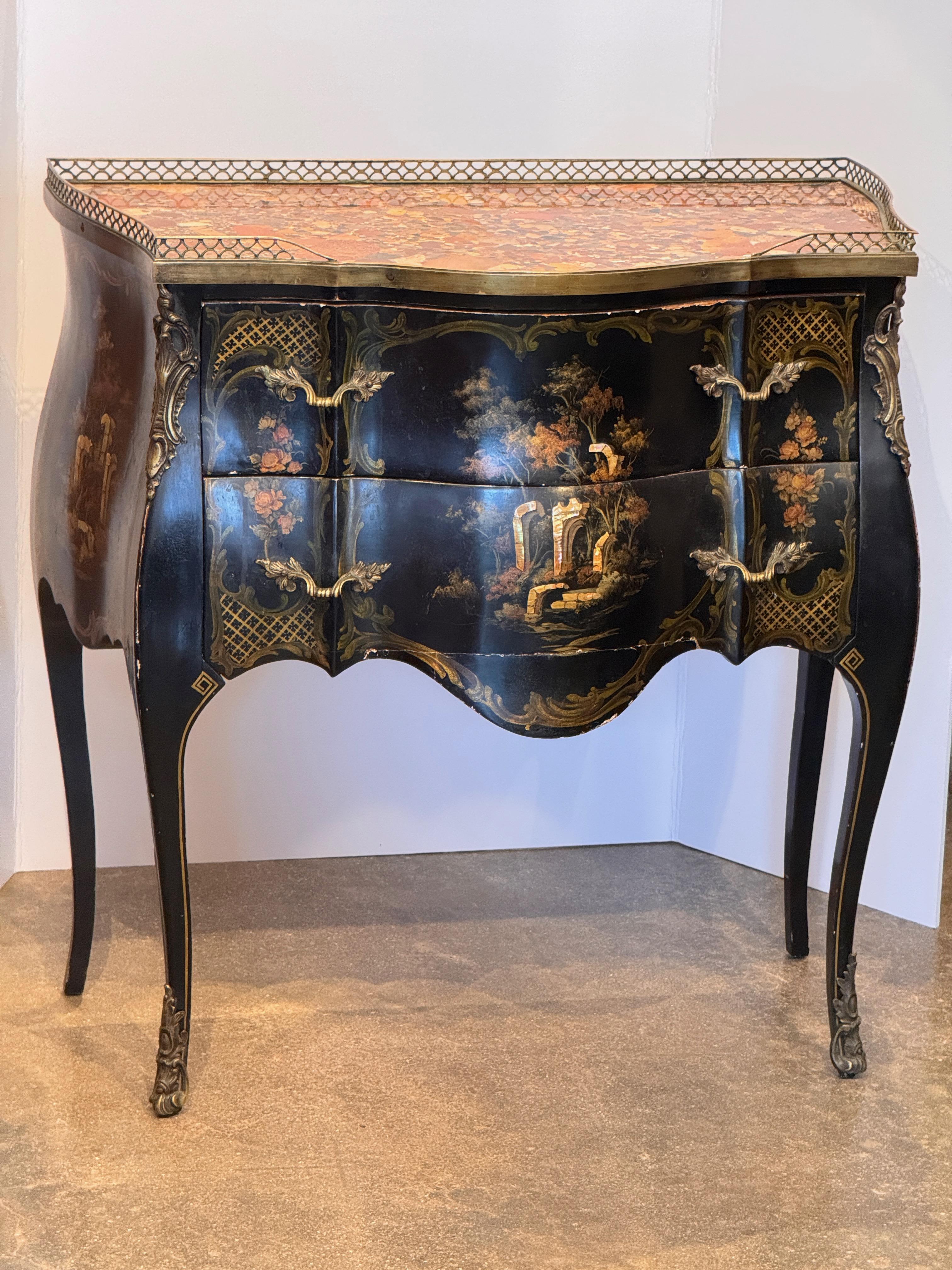 French Vintage Chinoiserie Commode With Marble Top For Sale