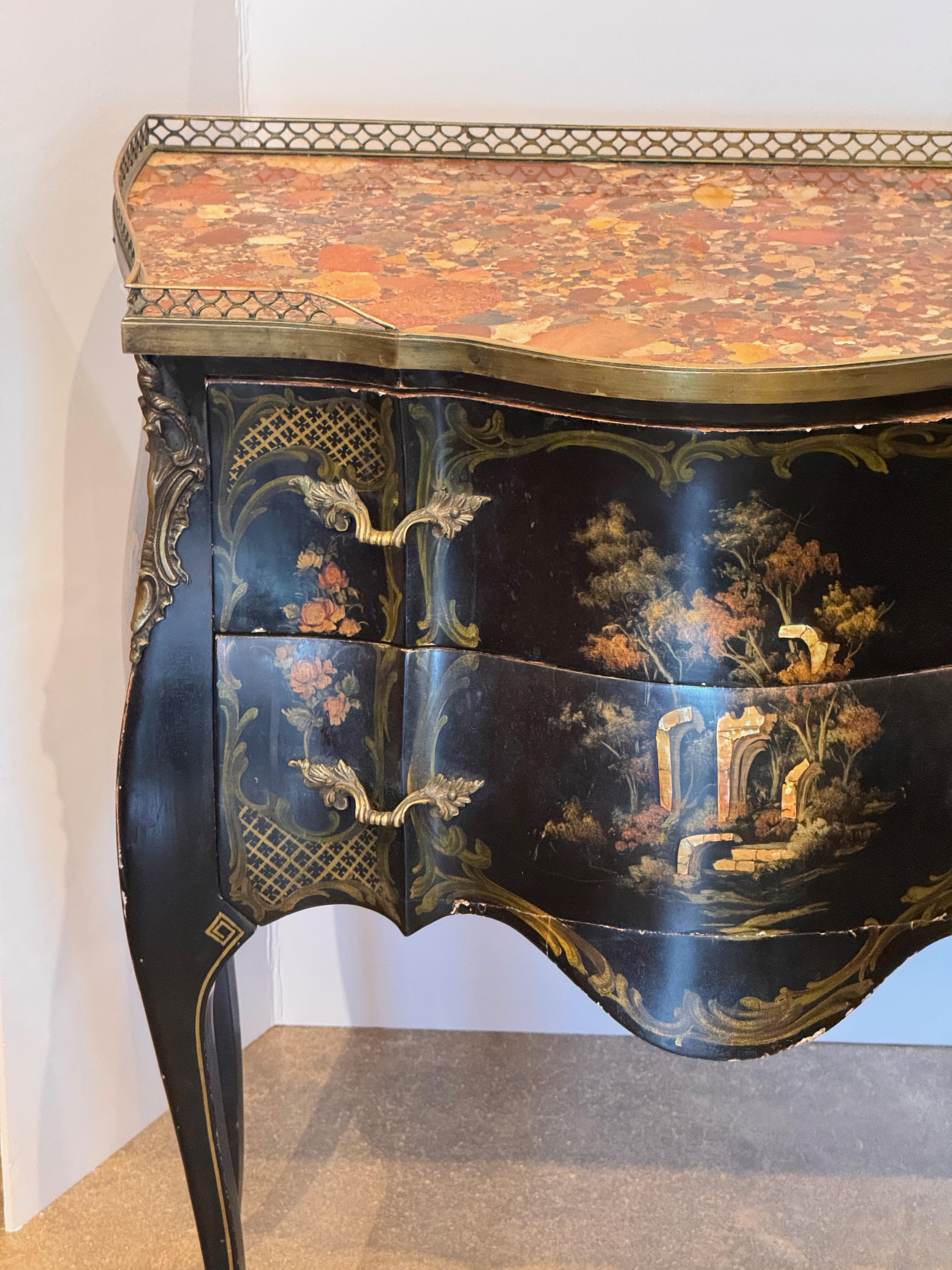 Vintage Chinoiserie Commode With Marble Top In Good Condition For Sale In Charlottesville, VA