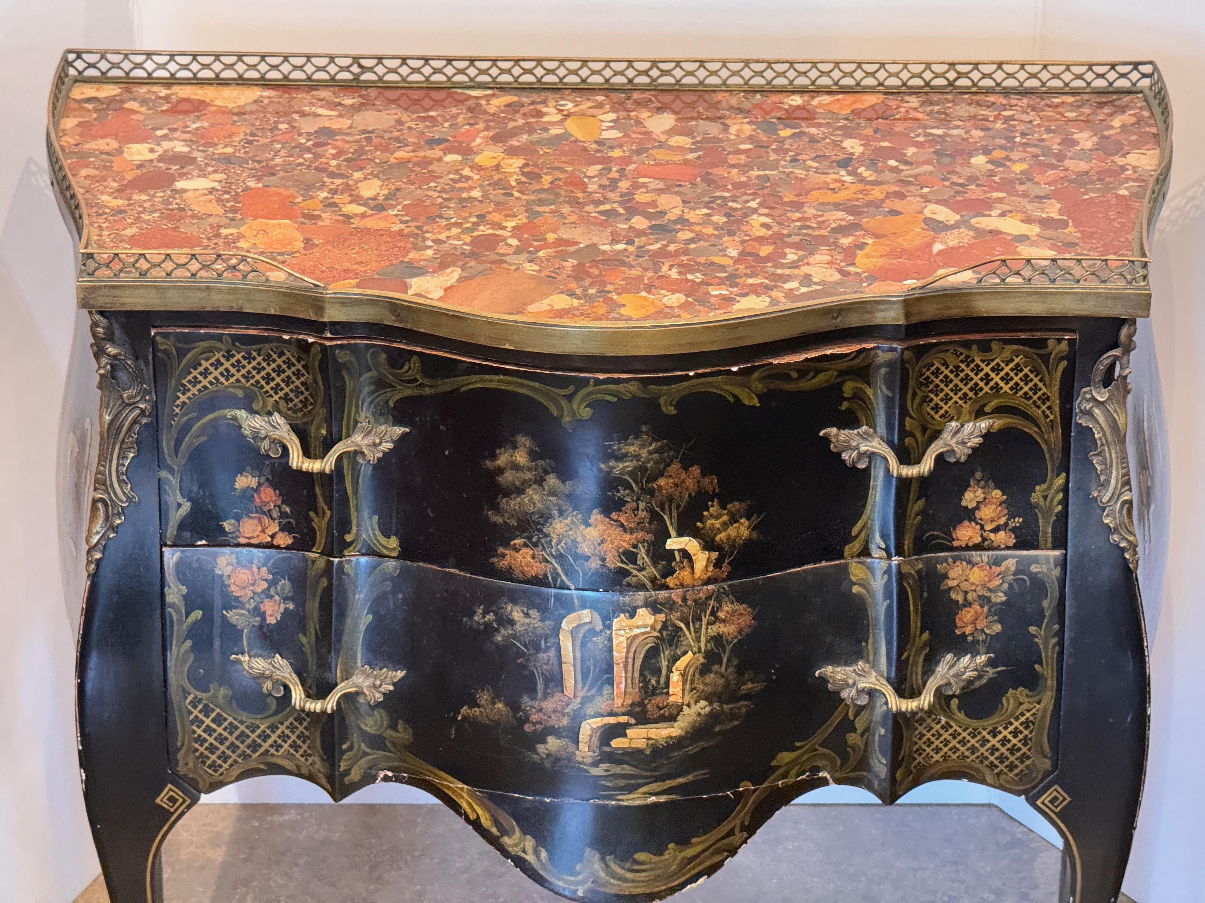 19th Century Vintage Chinoiserie Commode With Marble Top For Sale