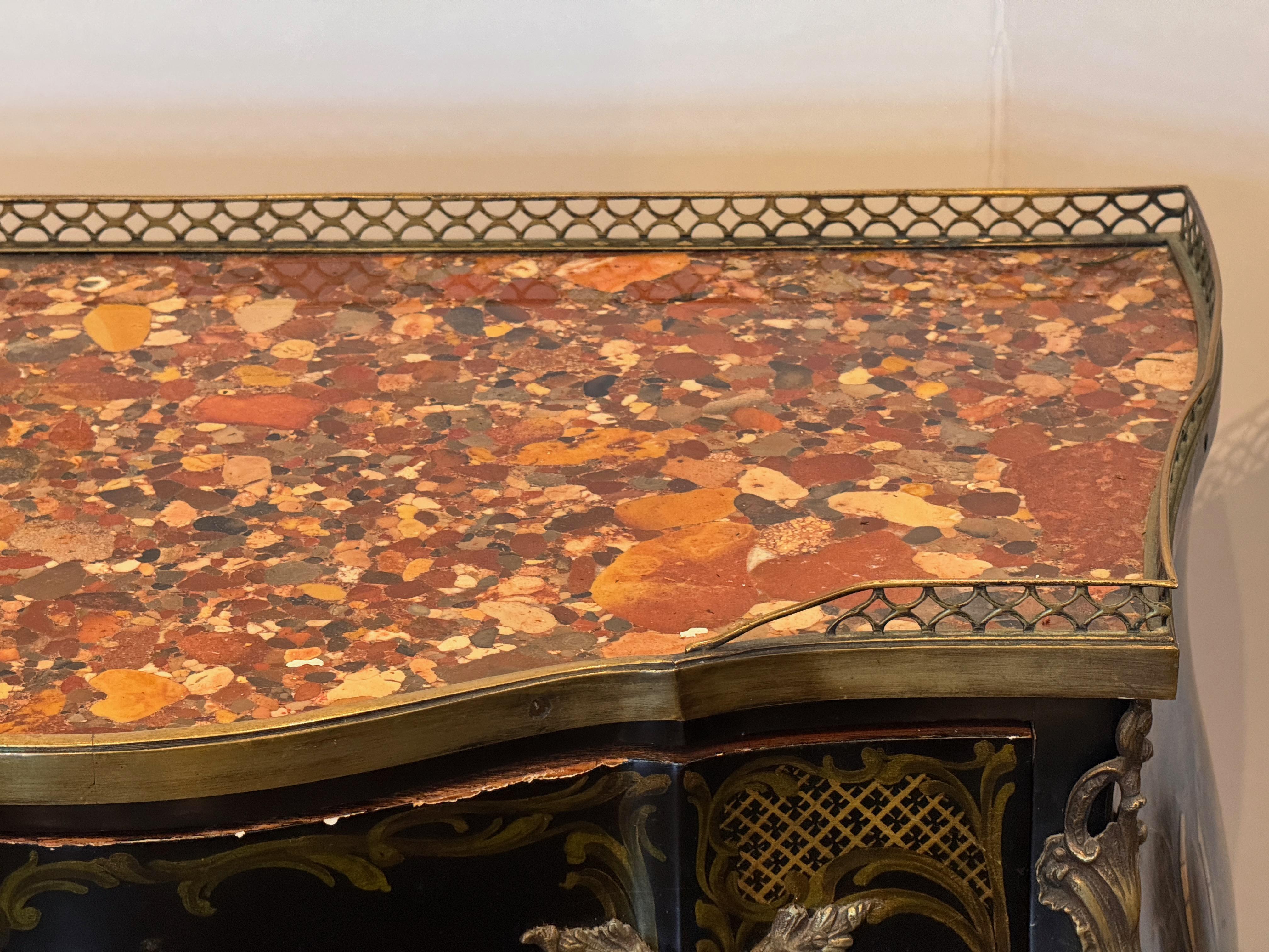 Brass Vintage Chinoiserie Commode With Marble Top For Sale