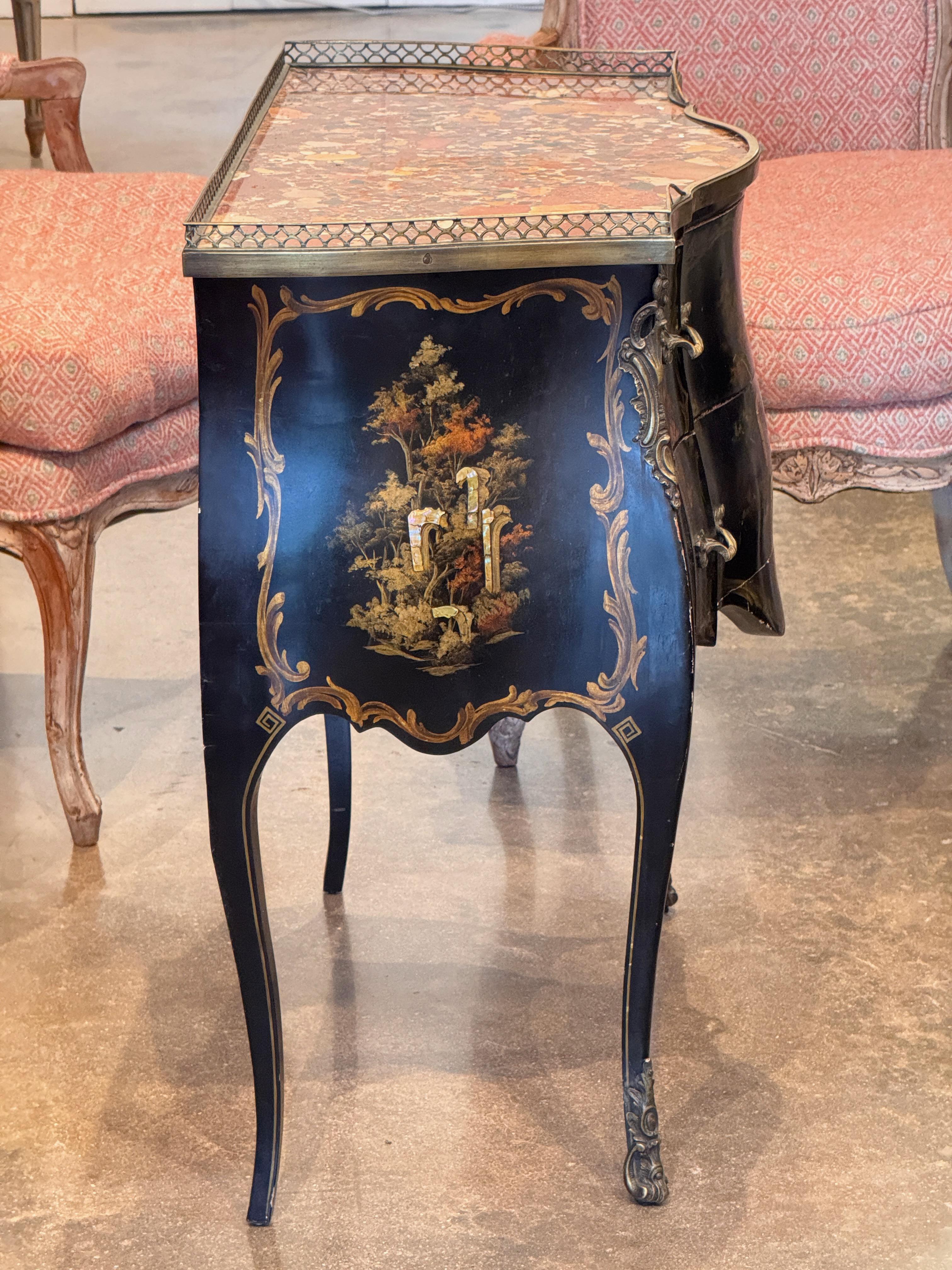 Vintage Chinoiserie Commode With Marble Top For Sale 2