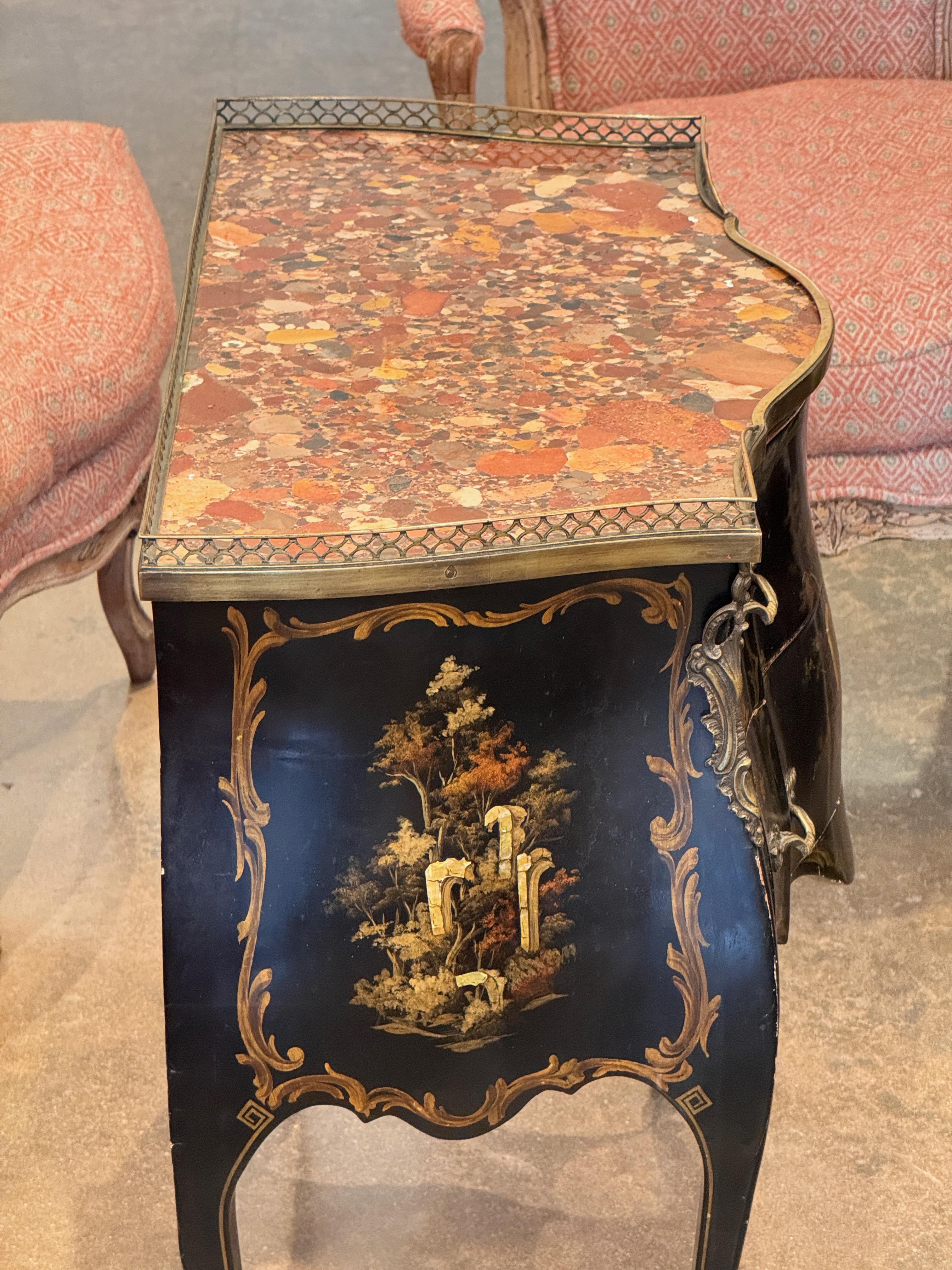 Vintage Chinoiserie Commode With Marble Top For Sale 3