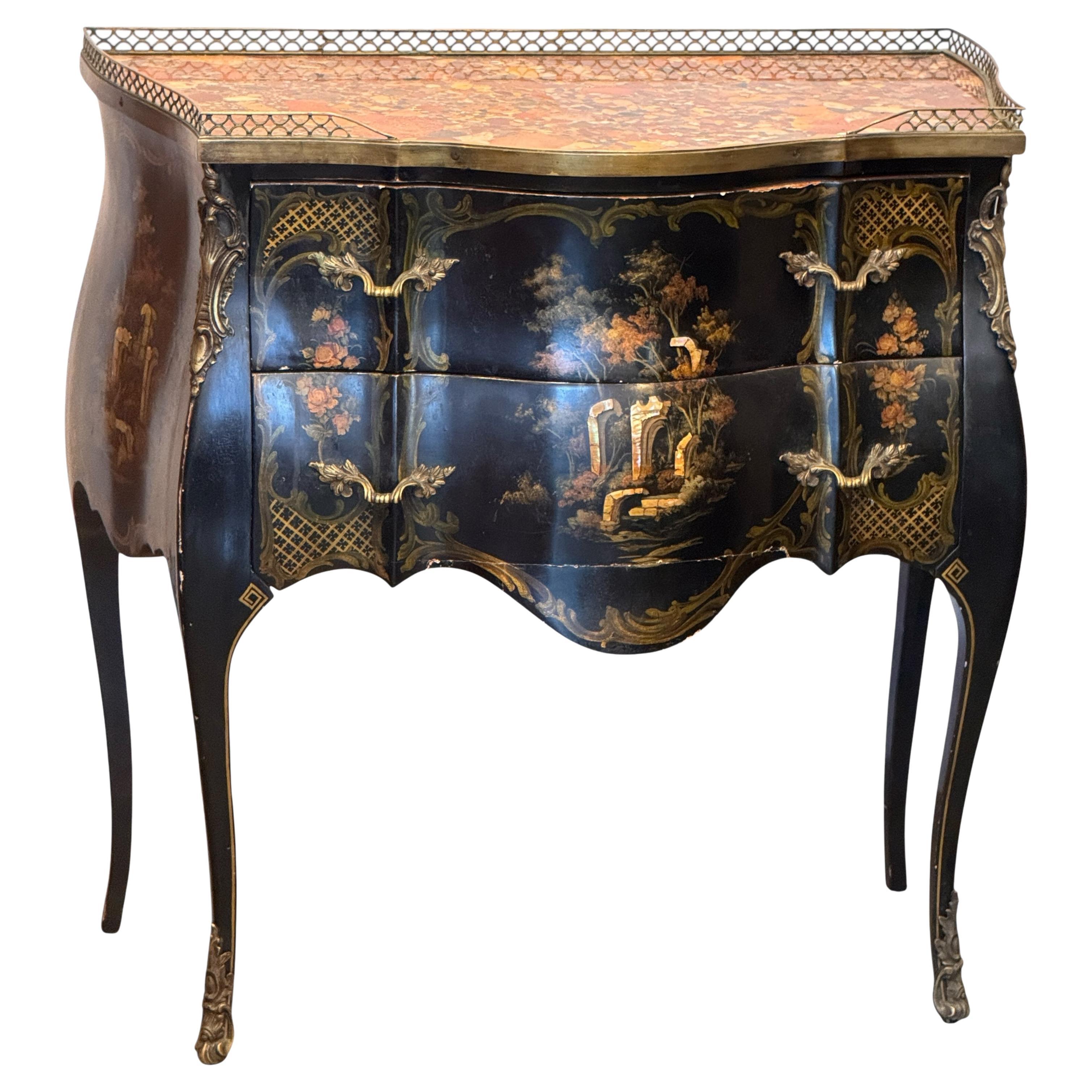Vintage Chinoiserie Commode With Marble Top For Sale