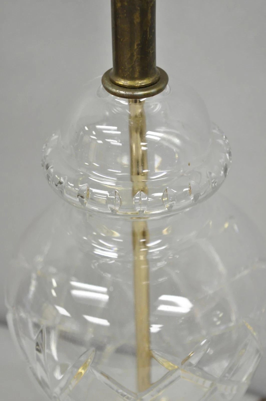 20th Century Vintage Chinoiserie Cut Crystal Glass Ginger Jar Brass Oriental Table Lamp For Sale