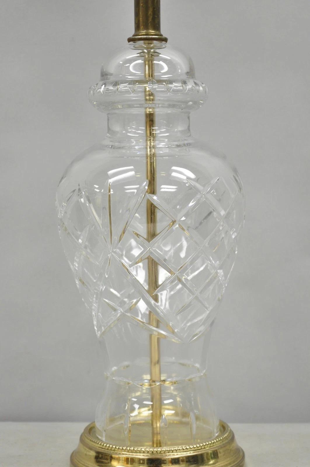 Vintage Chinoiserie Cut Crystal Glass Ginger Jar Brass Oriental Table Lamp For Sale 1
