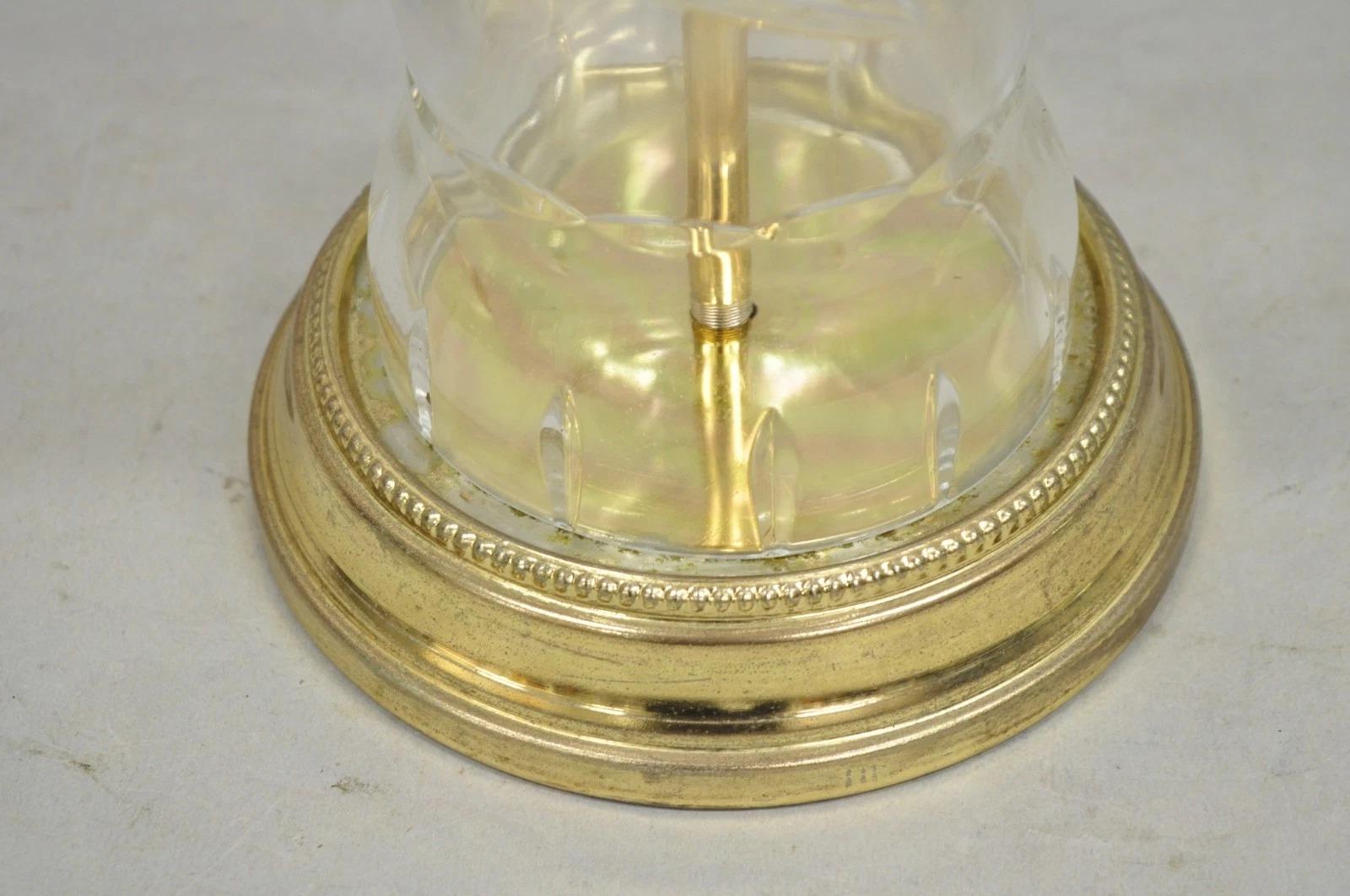 Vintage Chinoiserie Cut Crystal Glass Ginger Jar Brass Oriental Table Lamp For Sale 3