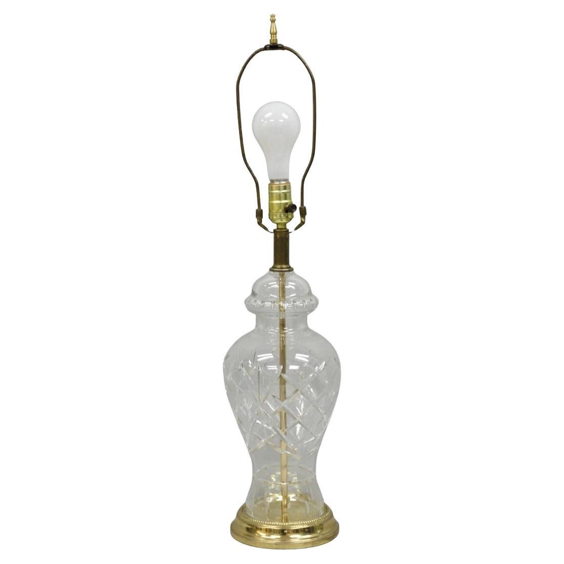 Vintage Chinoiserie Cut Crystal Glass Ginger Jar Brass Oriental Table Lamp For Sale