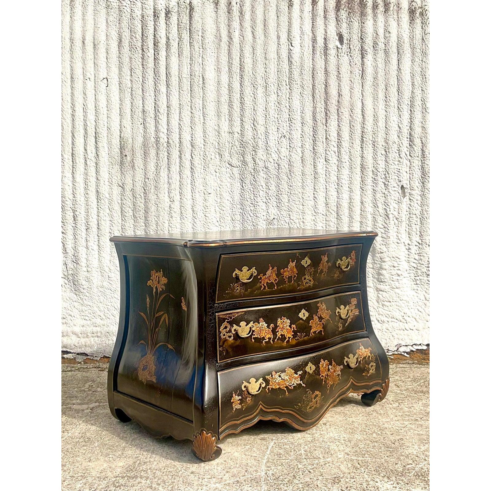 Vintage Chinoiserie Dessin Fournir Bombe Chest of Drawers 4