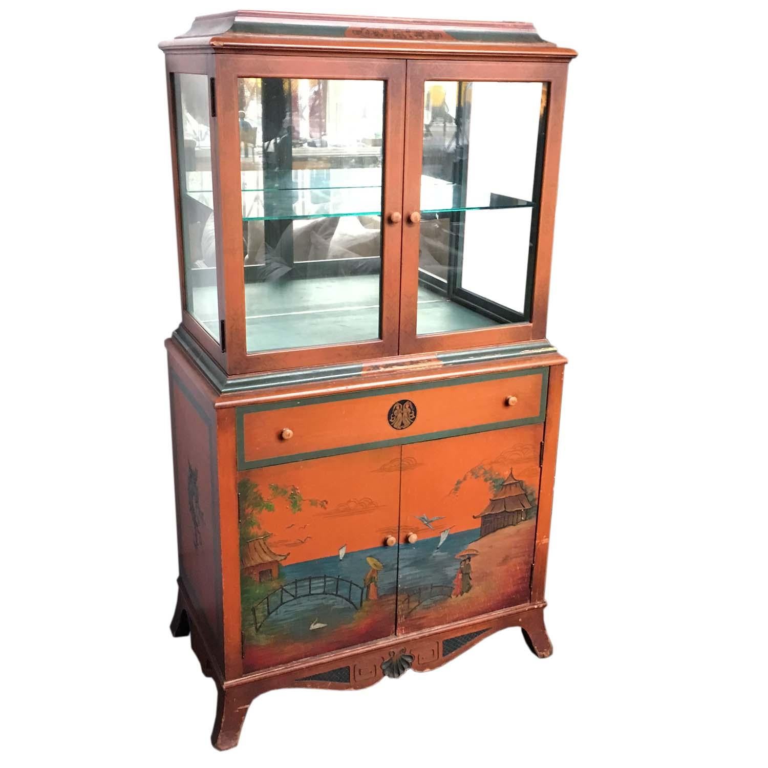 A vintage chinoiserie display case with a top drawer (27.25