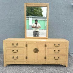 Vintage Chinoiserie Dresser and Mirror With Brass Accents by White Furniture
