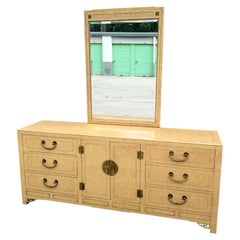 Vintage Chinoiserie Dresser and Mirror With Brass Accents by White Furniture