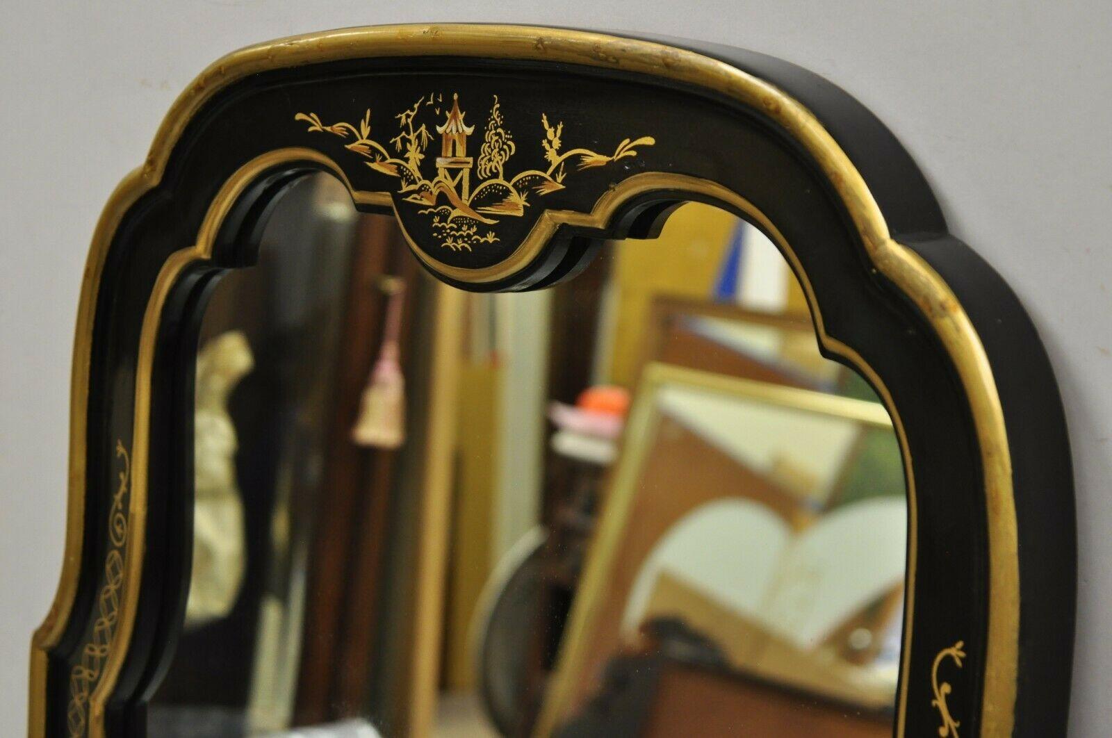 Vintage Chinoiserie Drexel Et Cetera Stil Schwarzgold Bogen-Wandspiegel (Spiegel) im Angebot