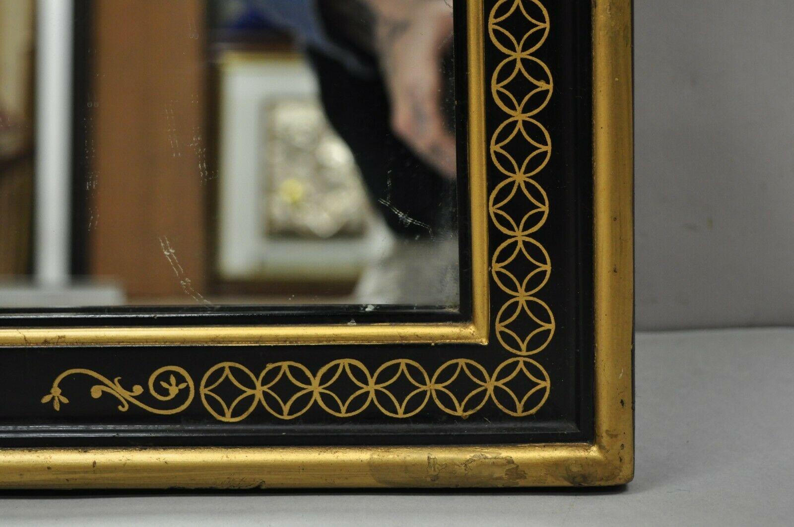 20th Century Vintage Chinoiserie Drexel Et Cetera Style Black Gold Arch Wall Mirror For Sale