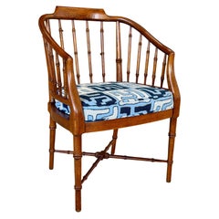 Vintage Chinoiserie Drexel Heritage Faux Bamboo Walnut Spindle Arm Chair