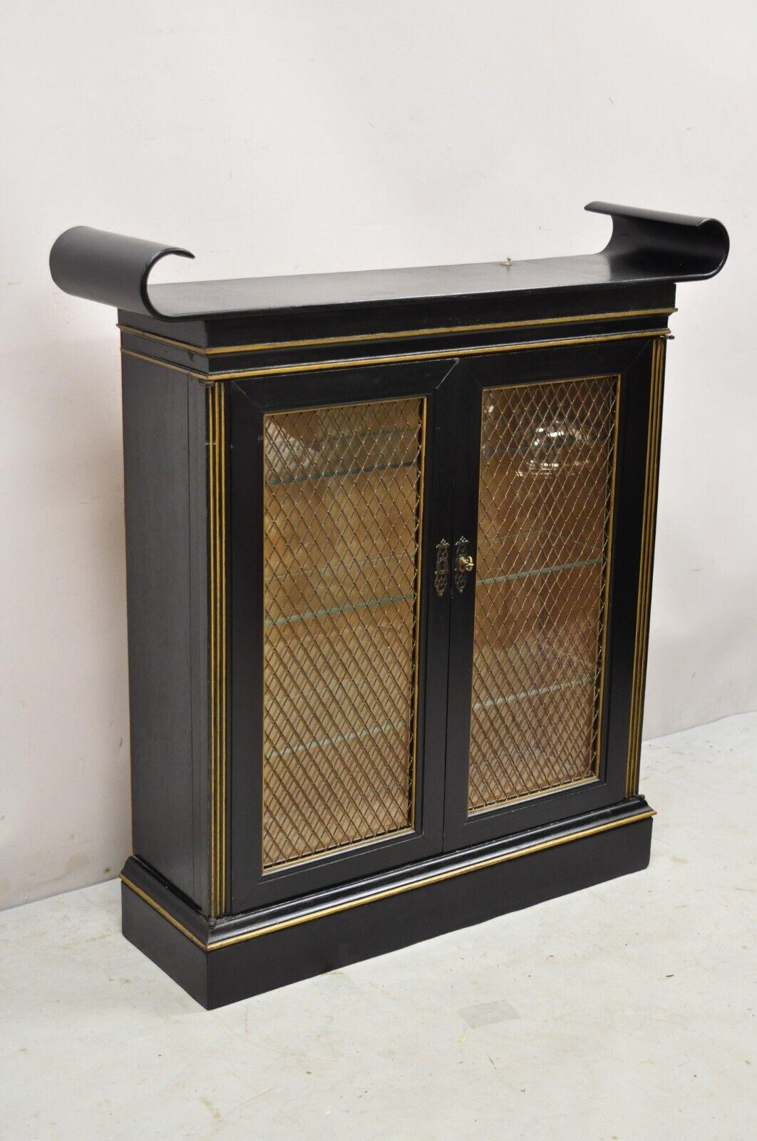 Vintage Chinoiserie Ebonized Black Lacquer Lighted Pagoda Display Cabinet Curio In Good Condition In Philadelphia, PA