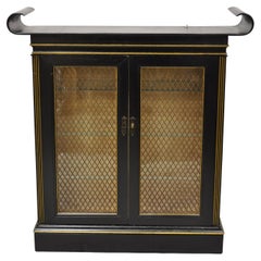 Vintage Chinoiserie Ebonized Black Lacquer Lighted Pagoda Display Cabinet Curio