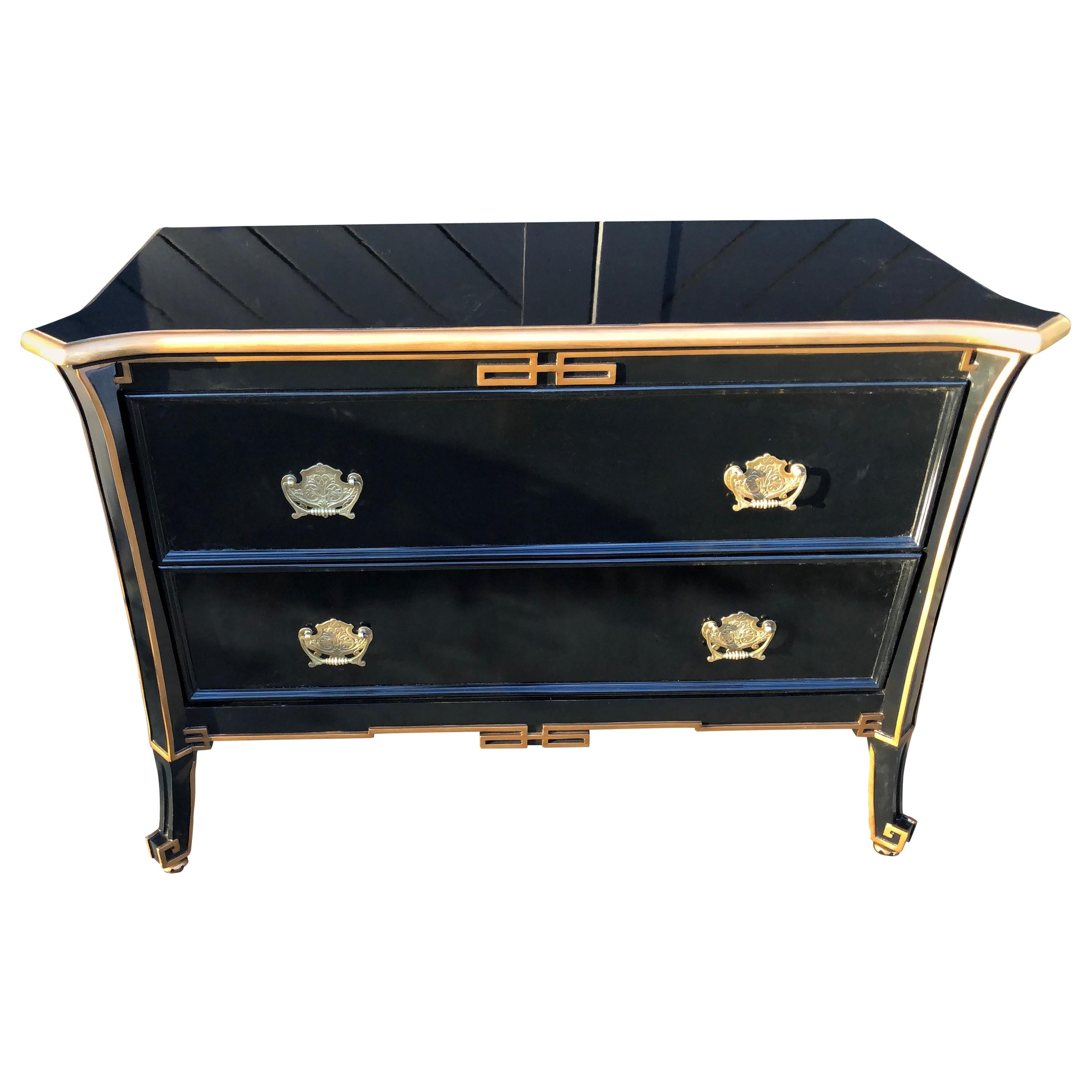 Vintage Chinoiserie Ebonized Chest of Drawers