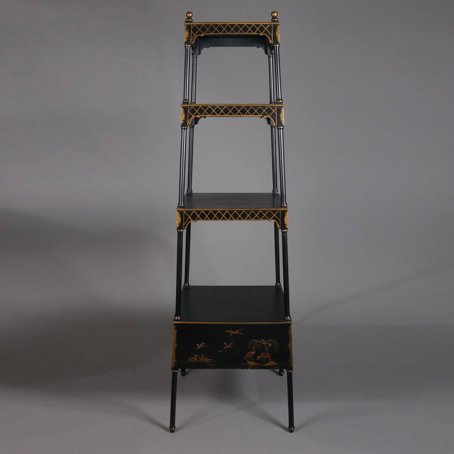 20th Century Vintage Chinoiserie Ebonized Gilt Graduated Four-Tier Display Stand