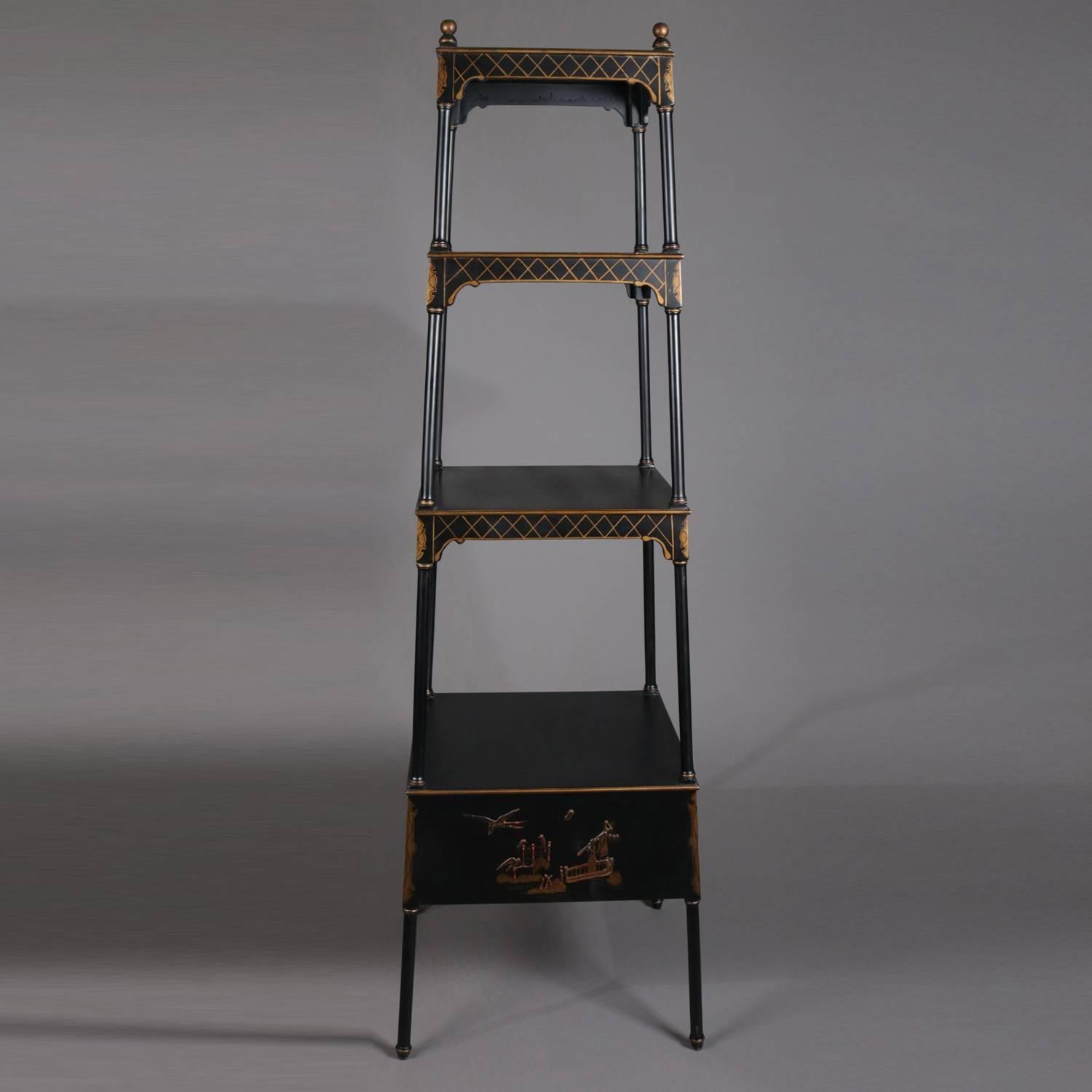 Vintage Chinoiserie Ebonized Gilt Graduated Four-Tier Display Stand 1