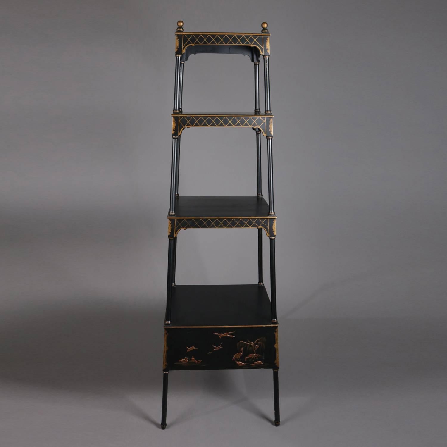 Vintage Chinoiserie Ebonized Gilt Graduated Four-Tier Display Stand 3