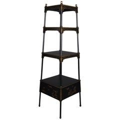 Vintage Chinoiserie Ebonized Gilt Graduated Four-Tier Display Stand