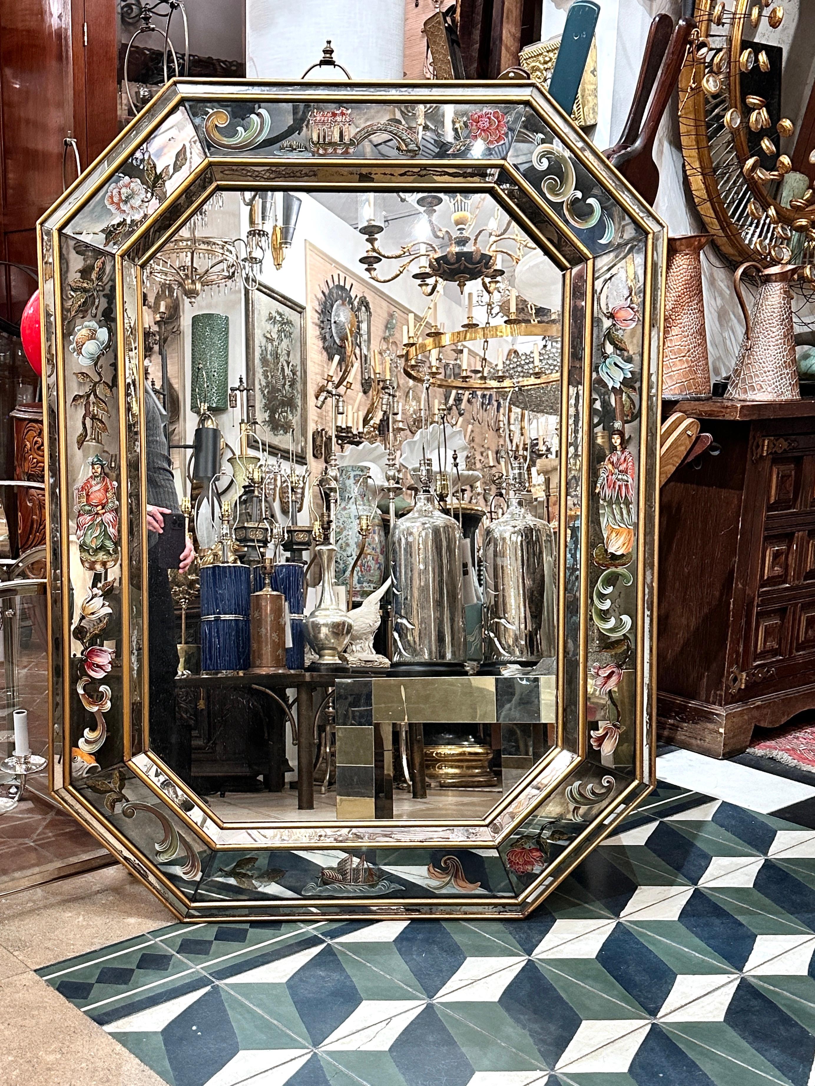 Mid-20th Century Vintage Chinoiserie Eglomise Mirror For Sale