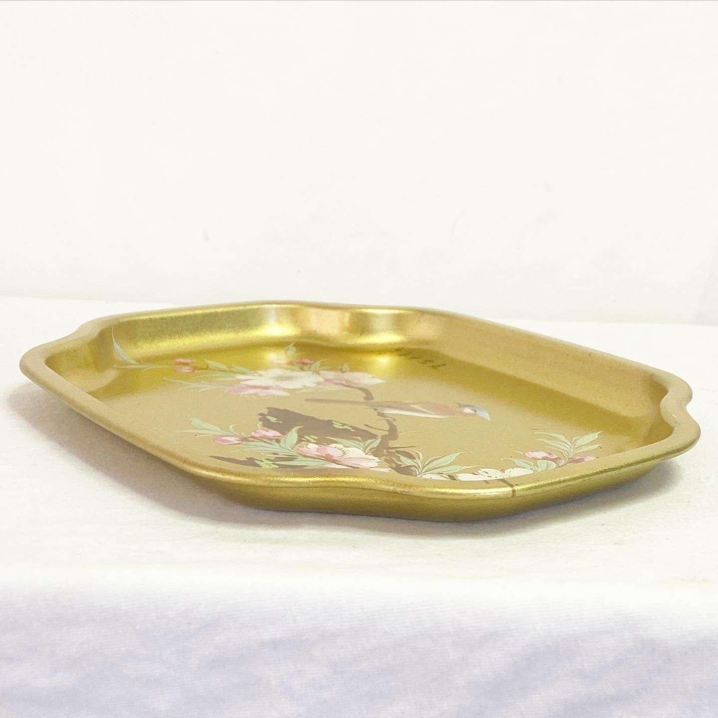 Mid-20th Century Vintage Chinoiserie Elite Gold Aviary and Blossoms Trays - 8 Pieces For Sale