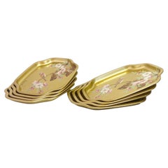 Used Chinoiserie Elite Gold Aviary and Blossoms Trays - 8 Pieces