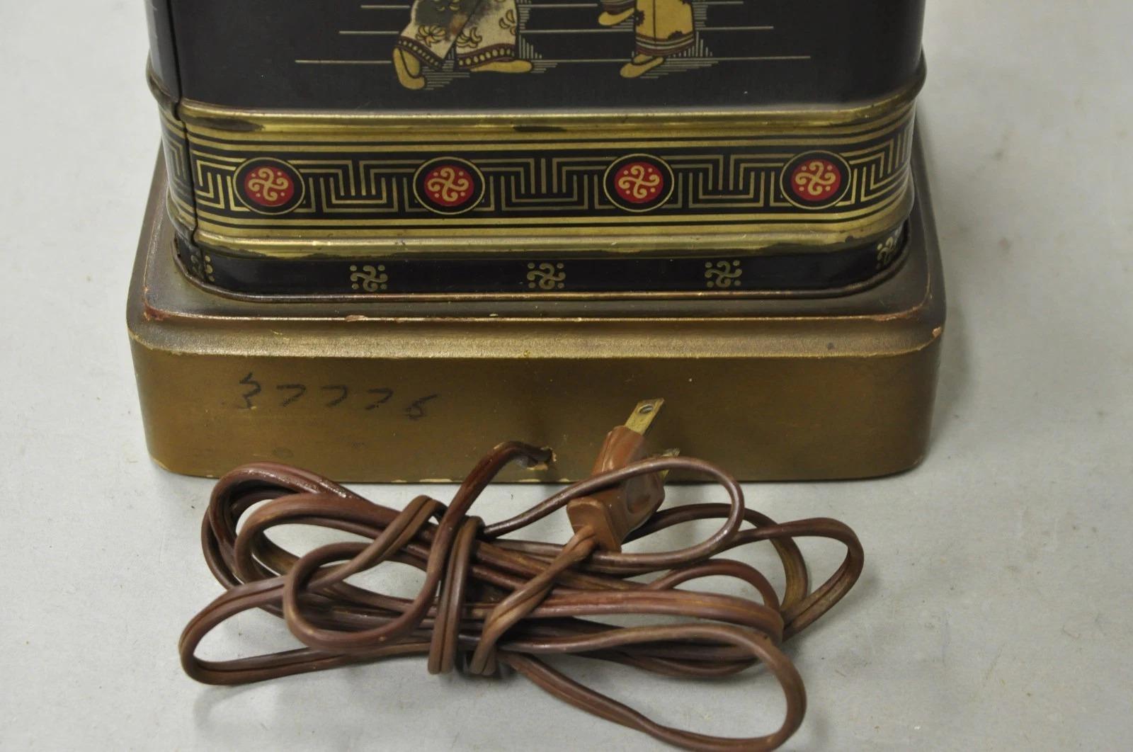 Lámpara de sobremesa Vintage Chinoiserie English Tole Metal Tea Canister Chinese Painted en venta 5