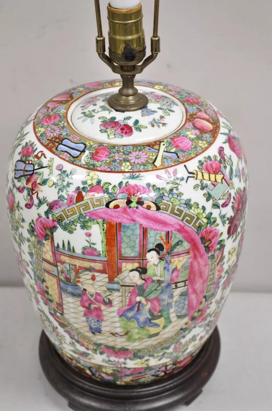 Vintage Chinoiserie Famille Rose Chinese Porcelain Asian Ginger Jar Table Lamp For Sale 5