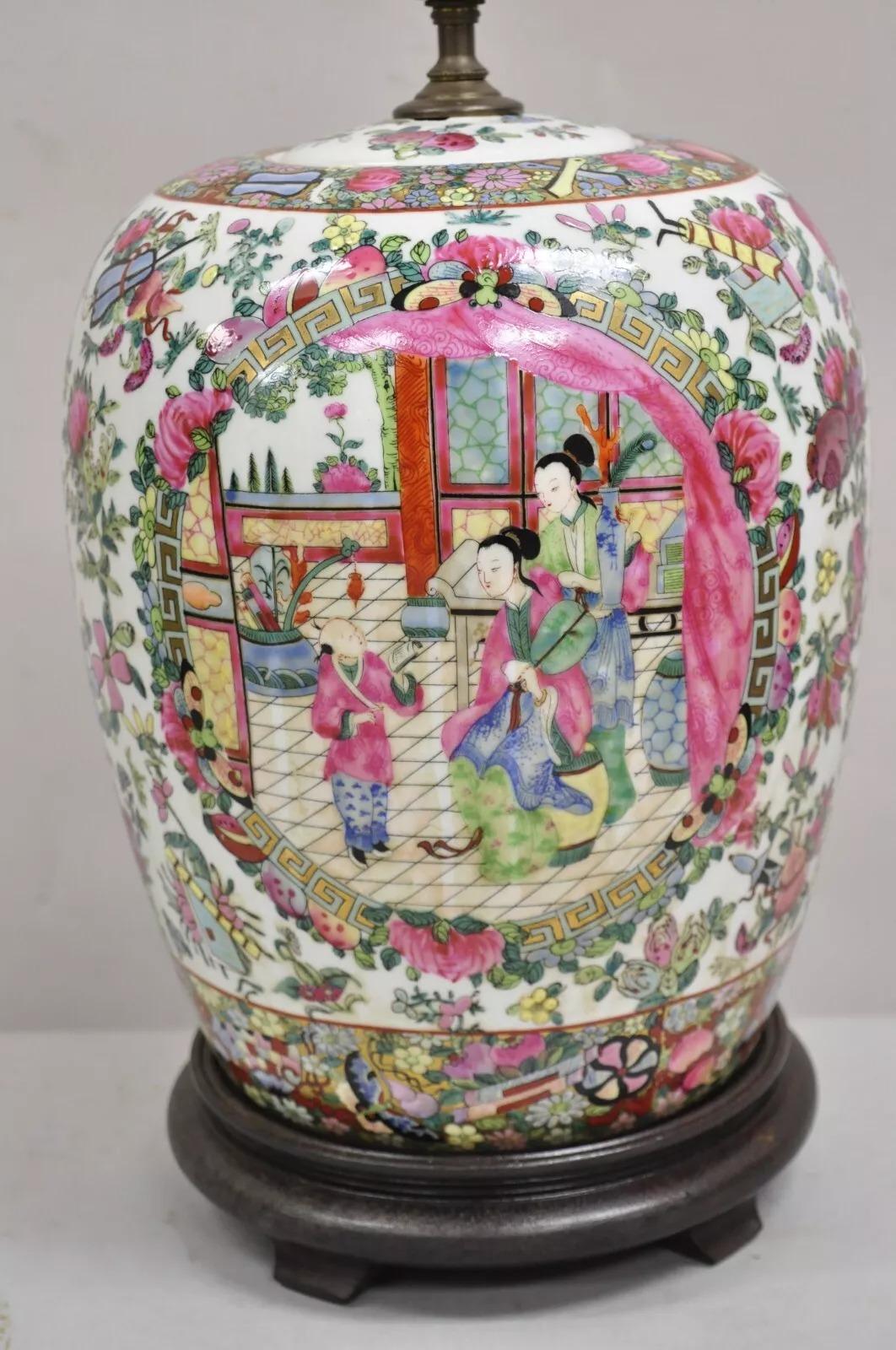 Unknown Vintage Chinoiserie Famille Rose Chinese Porcelain Asian Ginger Jar Table Lamp For Sale