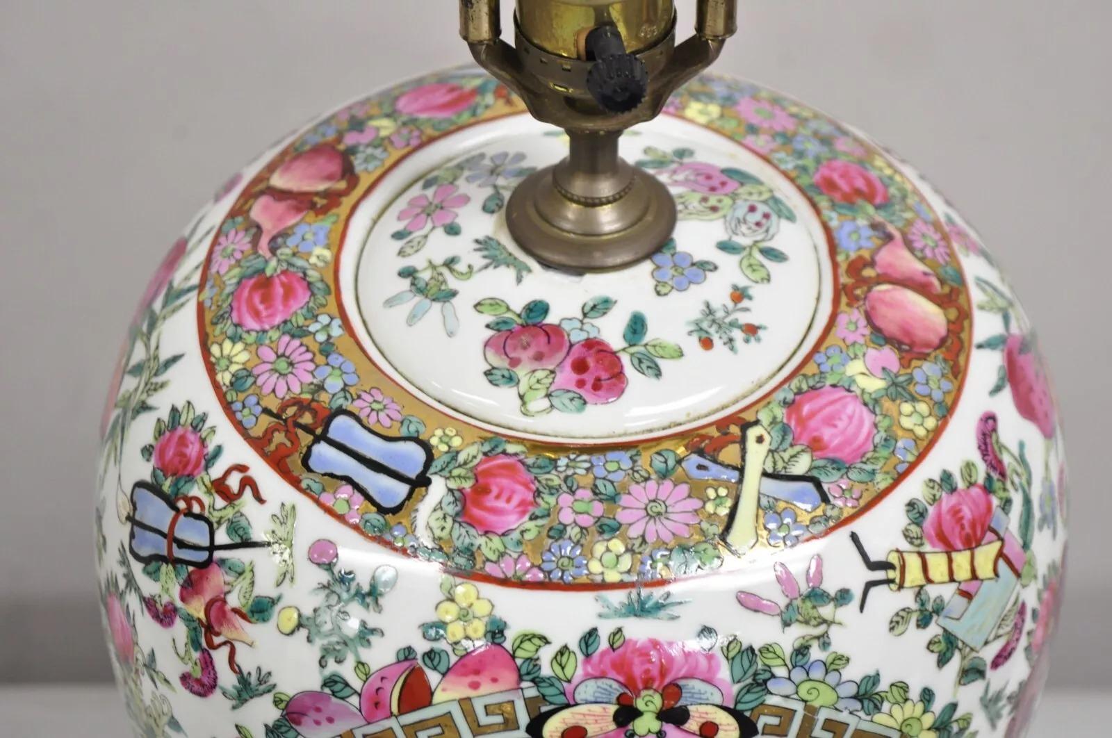 20th Century Vintage Chinoiserie Famille Rose Chinese Porcelain Asian Ginger Jar Table Lamp For Sale