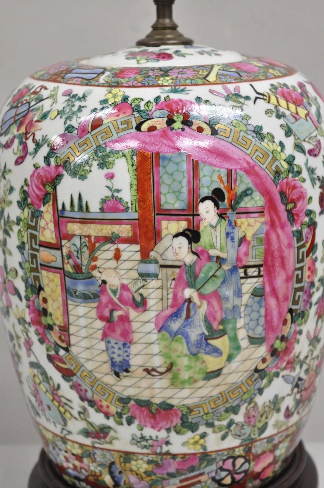 Ceramic Vintage Chinoiserie Famille Rose Chinese Porcelain Asian Ginger Jar Table Lamp For Sale